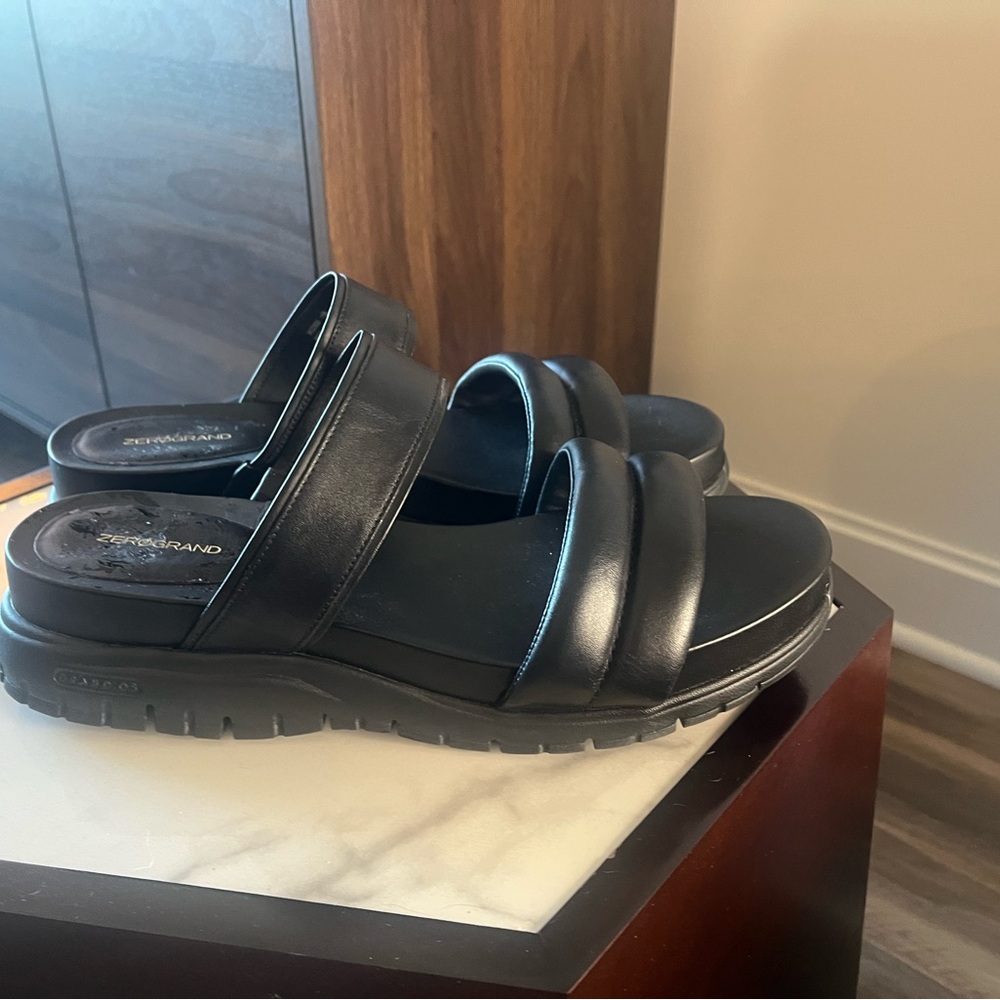 Cole Haan Women's Zerogrand Double Band Sandals Black Leather upper US 11